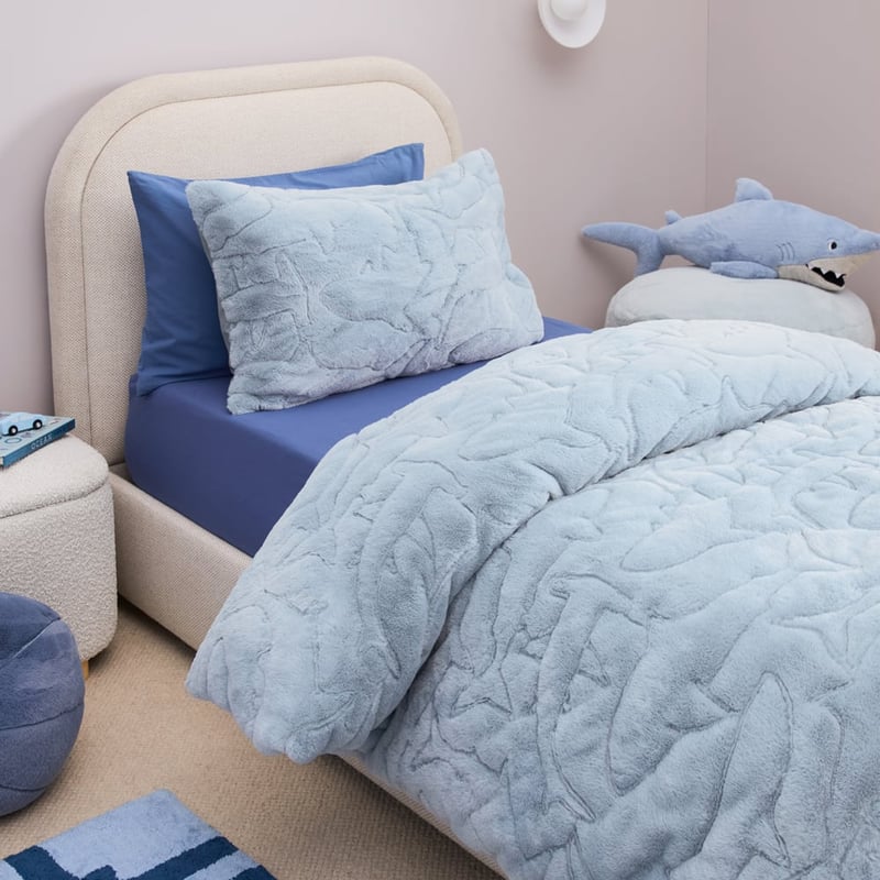 Sharks Deep Blue Recycled Faux Fur Quilted Quilt Cover Set