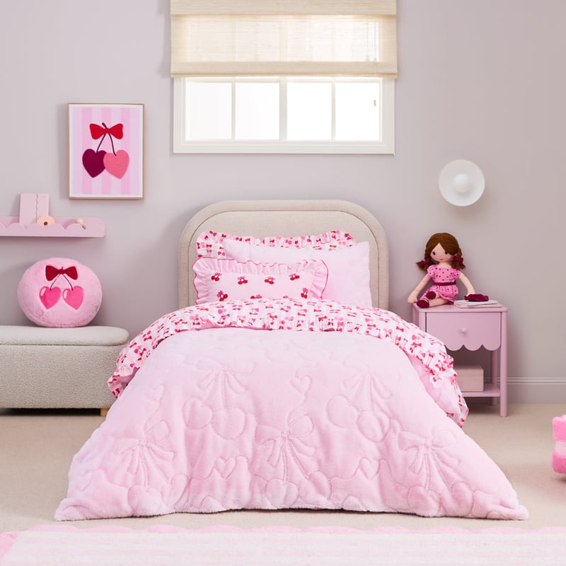 Cherry Charm Pink Recycled Faux Fur Quilt Cover Set