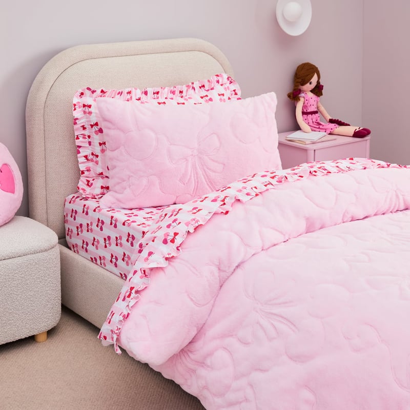 Cherry Charm Pink Recycled Faux Fur Quilt Cover Set