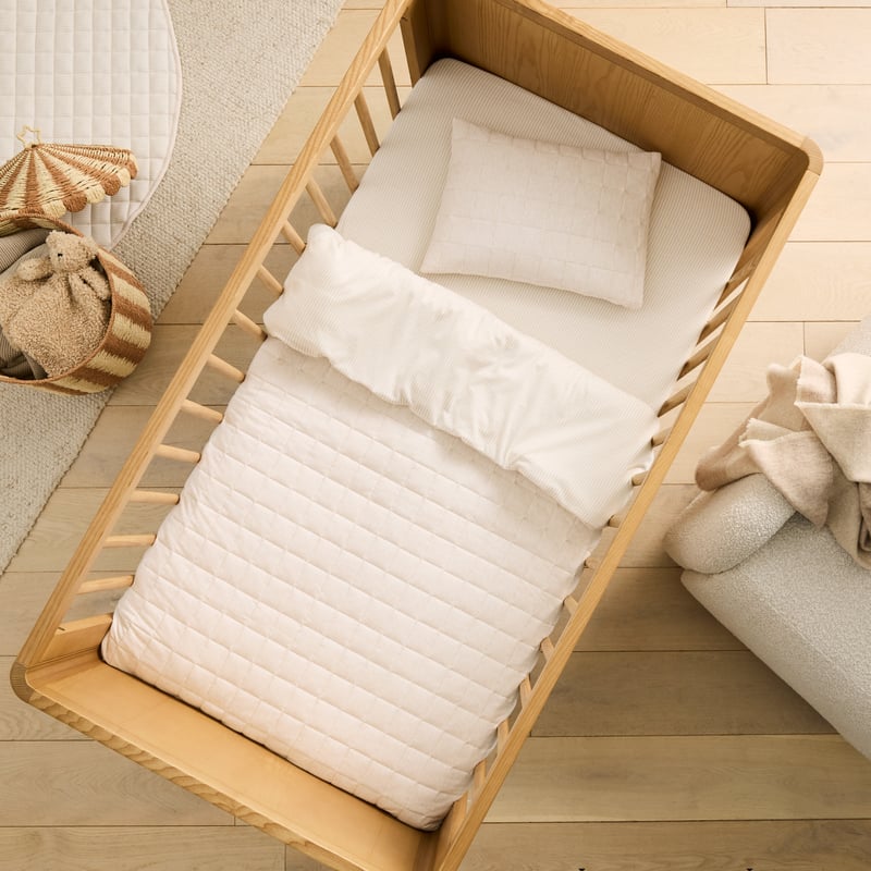 Organic Cotton Jersey Natural Marle Stripe Cot Quilt Cover Set