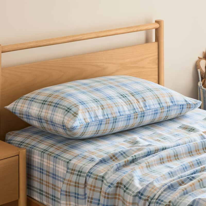Brooks Blue Check Flannelette Sheet Set