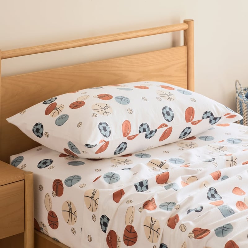 Sports Star White Flannelette Sheet Set
