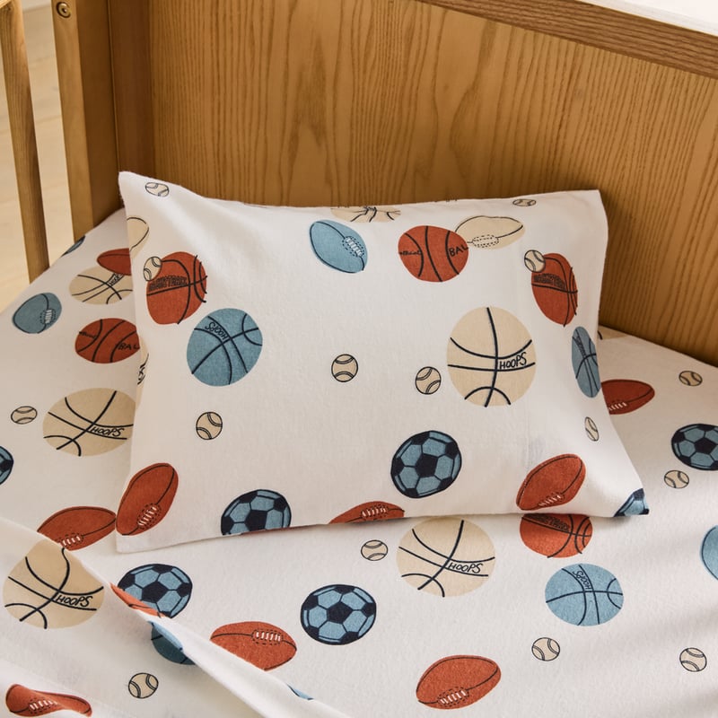 Sports Star White Flannelette Sheet Set