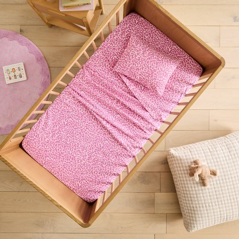 Ava Pink Animal Print Flannelette Cot Sheet Set