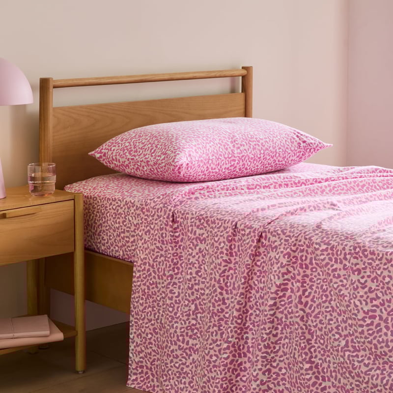 Ava Pink Animal Print Flannelette Cot Sheet Set