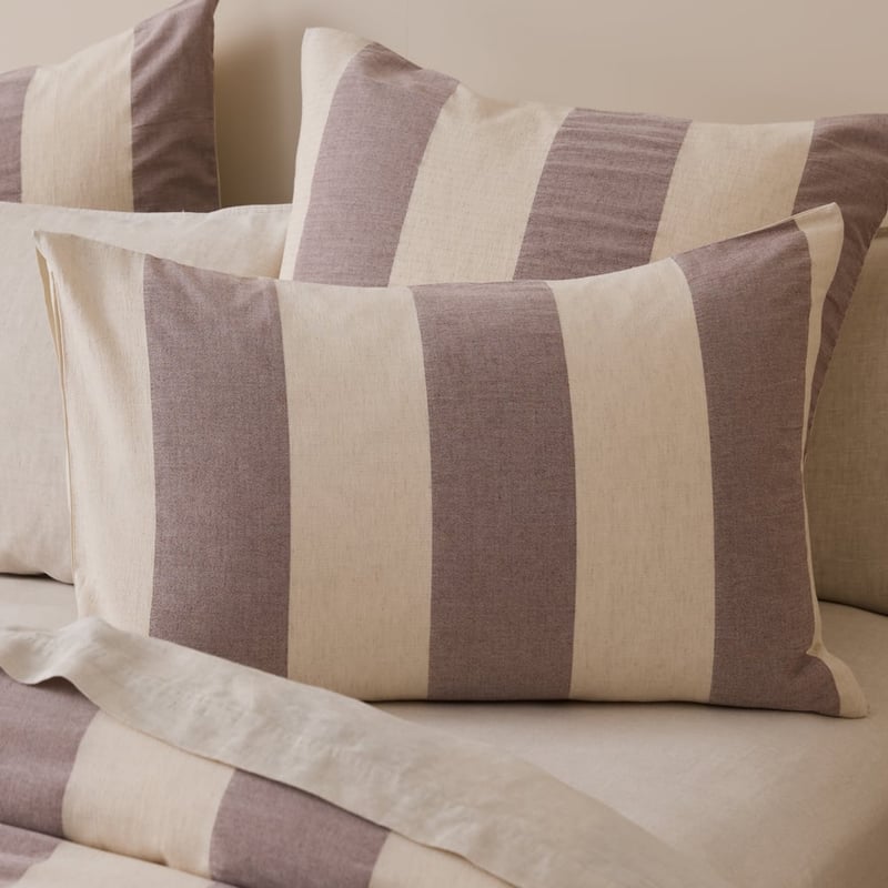 Atlas Natural & Raisin Stripe Quilt Cover Set + Separates