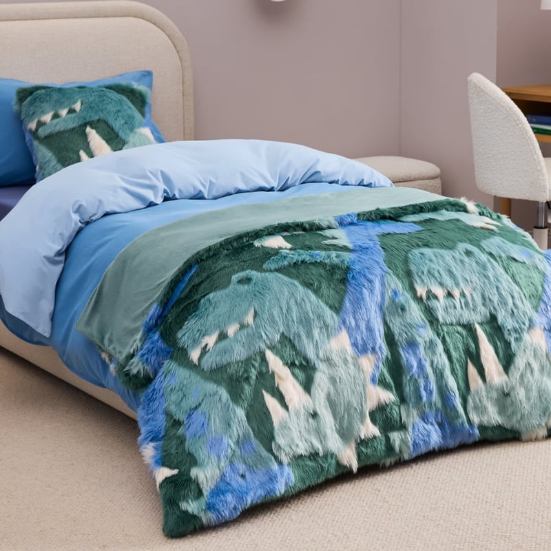 Recycled Faux Fur Blues Dreamasaurus Jacquard Throw
