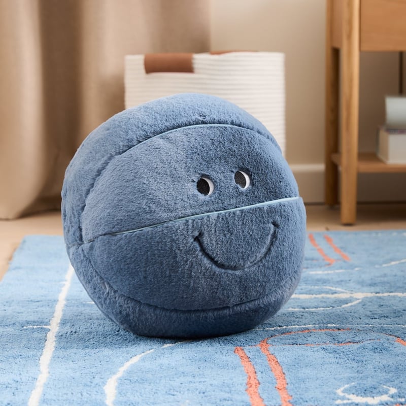 Frankie Dark Blue Faux Fur Basketball Shaped Cushion