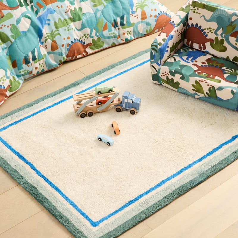 Blue & Natural Boarder Stripe Rug