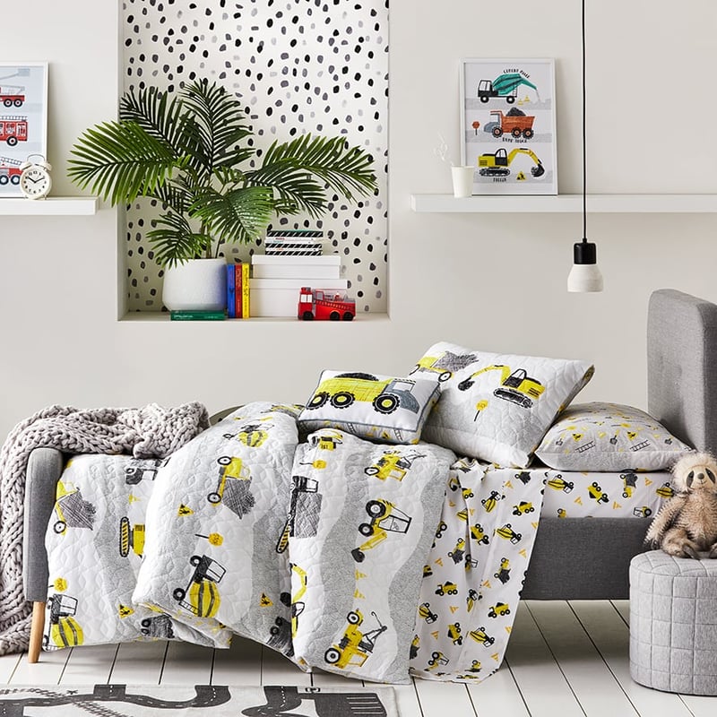 Roadworks Quilted Grey & Yellow Quilt Cover Set