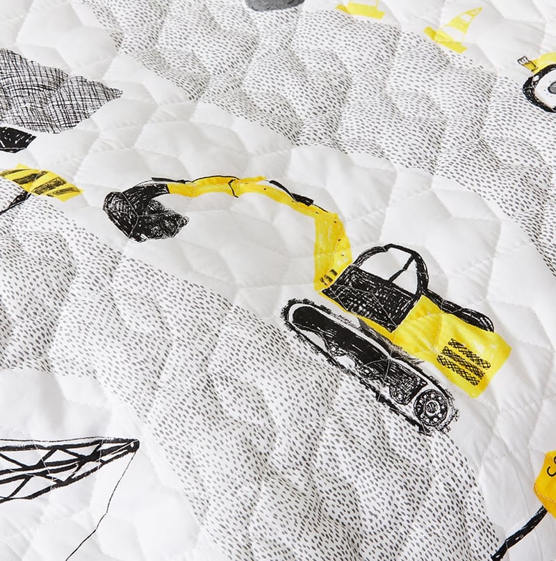 Roadworks Quilted Grey & Yellow Quilt Cover Set