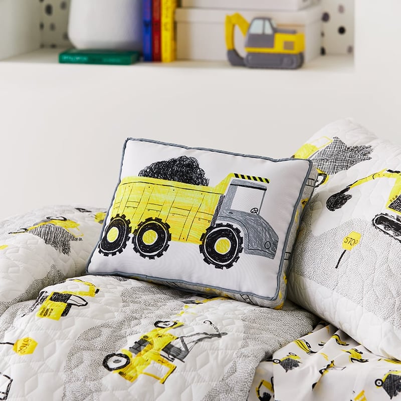 Roadworks Quilted Grey & Yellow Quilt Cover Set