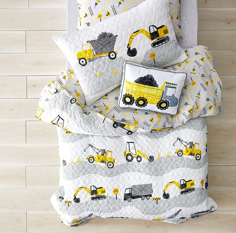 Roadworks Quilted Grey & Yellow Quilt Cover Set