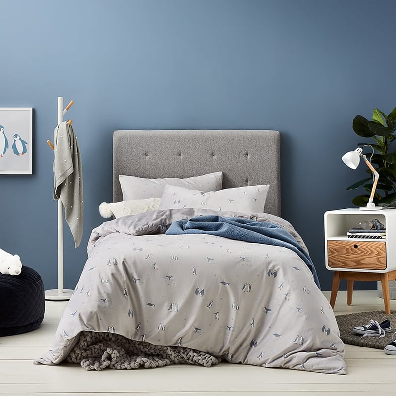 Super Soft Velour Penguin Quilt Cover Set in Grey
