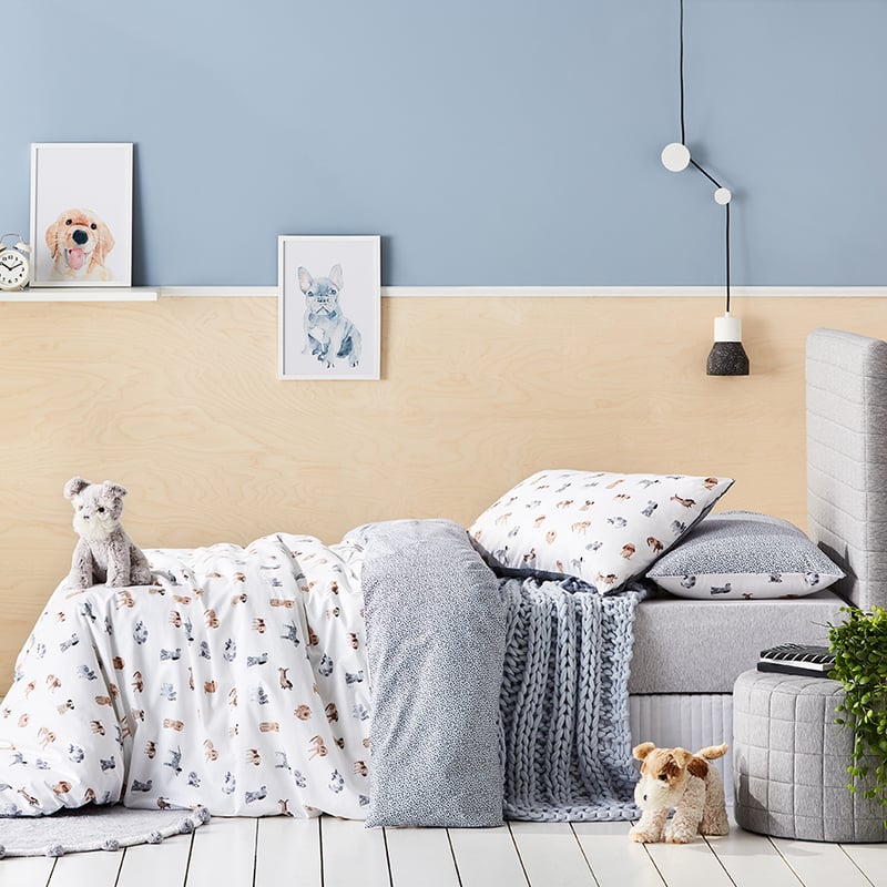 Woof Woof Quilt Cover Set White