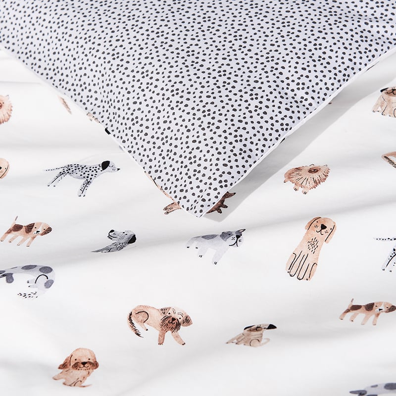 Woof Woof Quilt Cover Set White