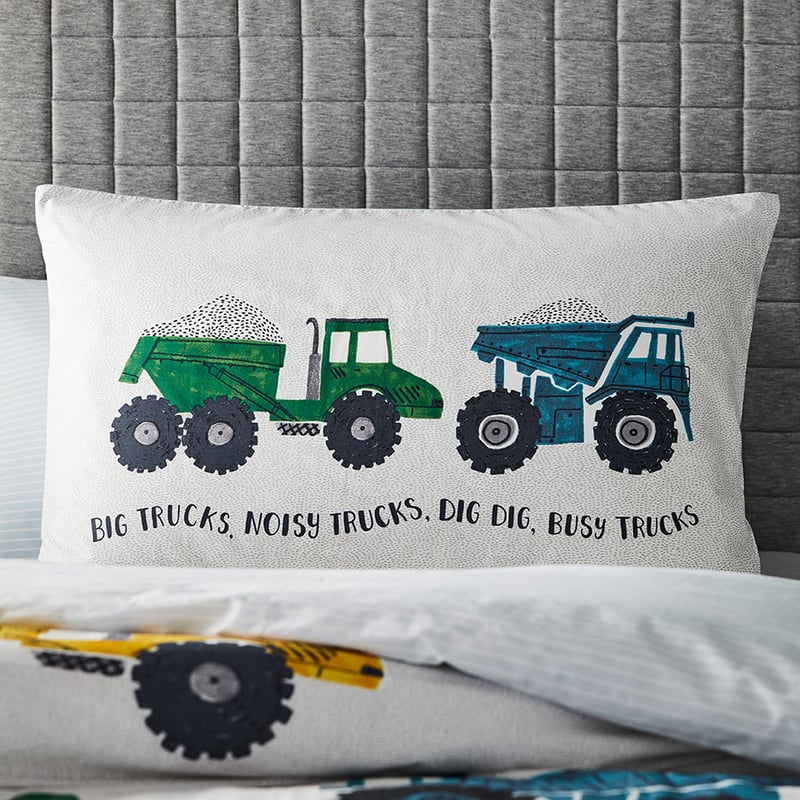 Busy Trucks White Quilt Cover Set