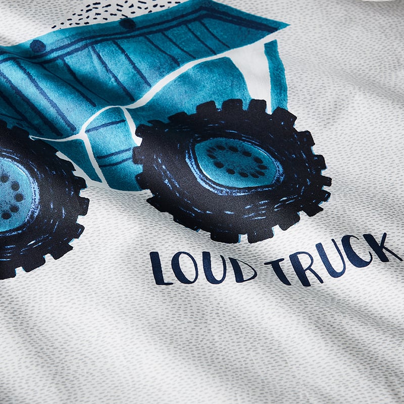 Busy Trucks White Quilt Cover Set