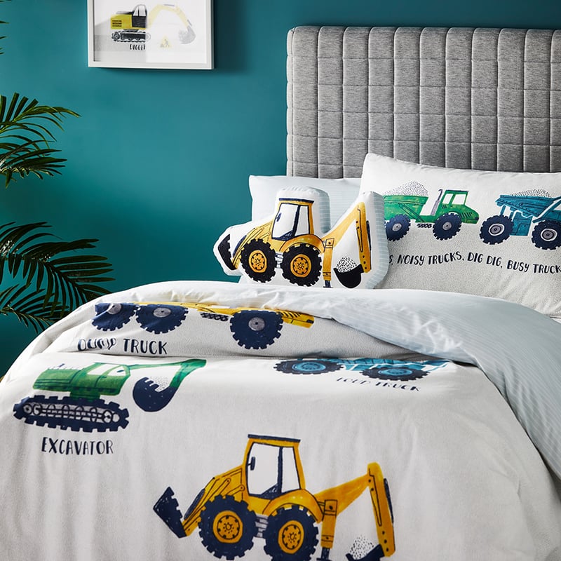 Busy Trucks White Quilt Cover Set