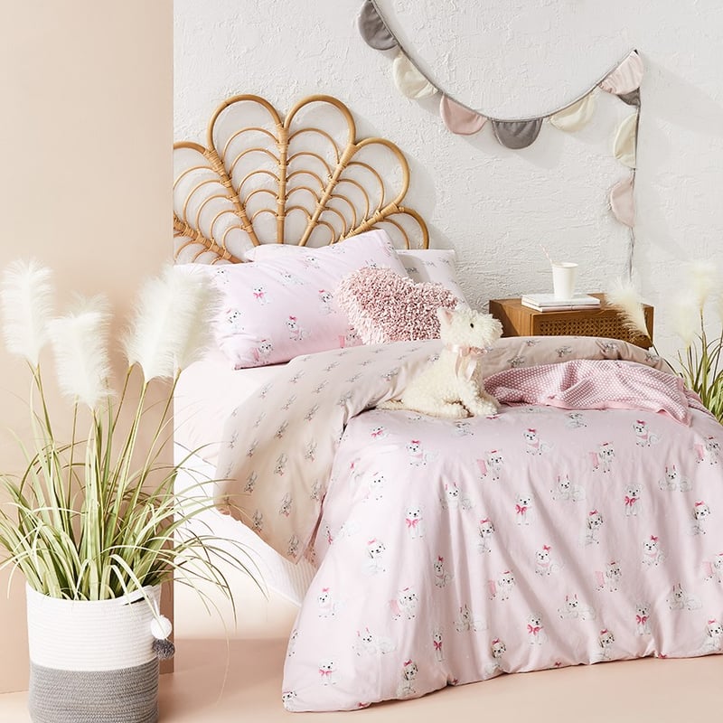 Sweet Puppy Stonewashed Pink Quilt Cover Set
