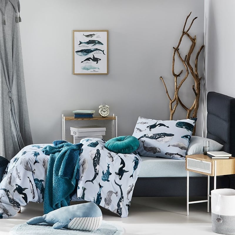 Whale Watching Stonewashed Duck Egg Blue Quilt Cover Set