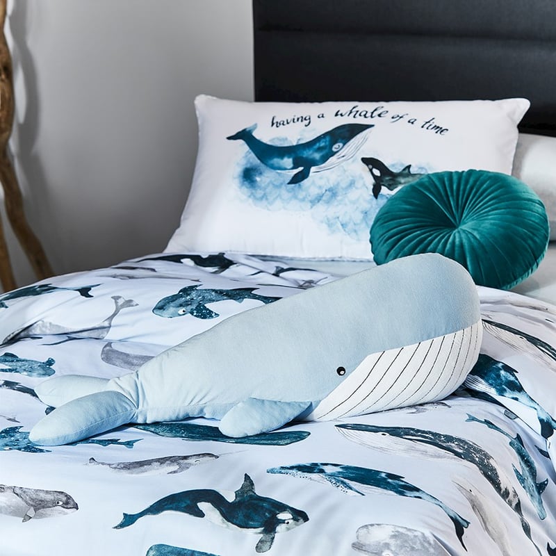 Whale Watching Stonewashed Duck Egg Blue Quilt Cover Set