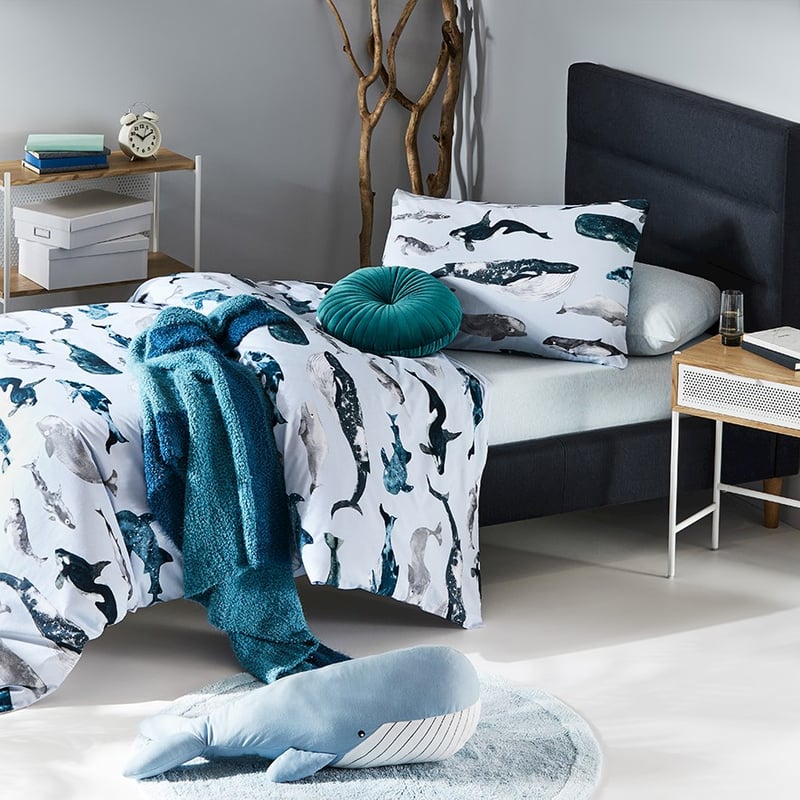 Whale Watching Stonewashed Duck Egg Blue Quilt Cover Set