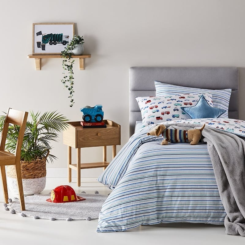 Truckin' Along Grey Flannelette Quilt Cover Set