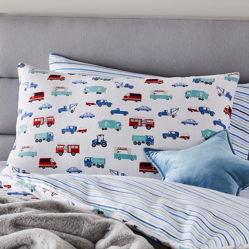 Truckin' Along Grey Flannelette Quilt Cover Set
