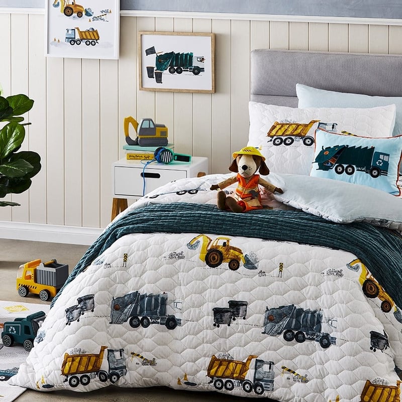 Under Construction White Quilted Quilt Cover Set