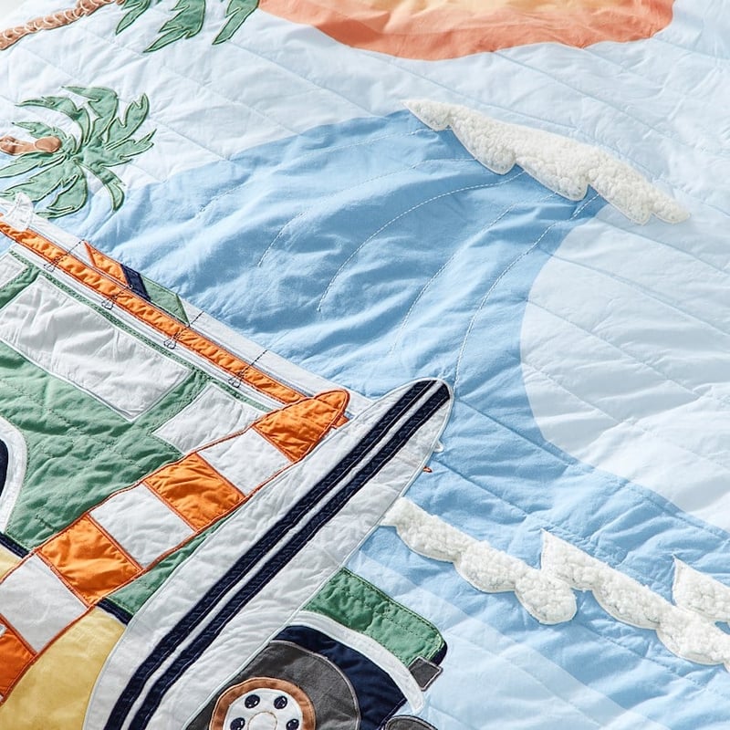 Gone Surfing Quilted Blue Quilt Cover Set
