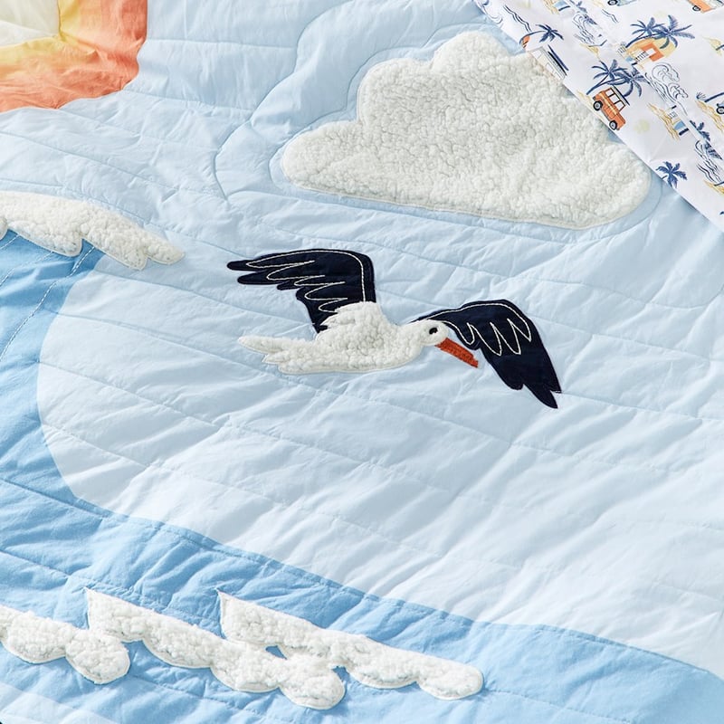 Gone Surfing Quilted Blue Quilt Cover Set