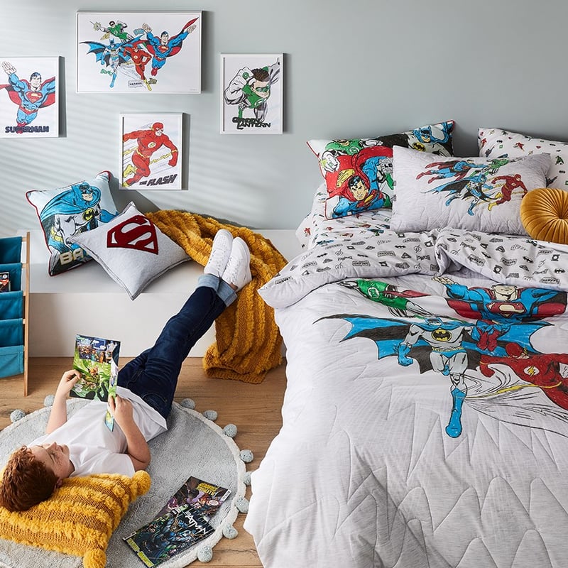Justice League Quilted Grey Marle Quilt Cover Set
