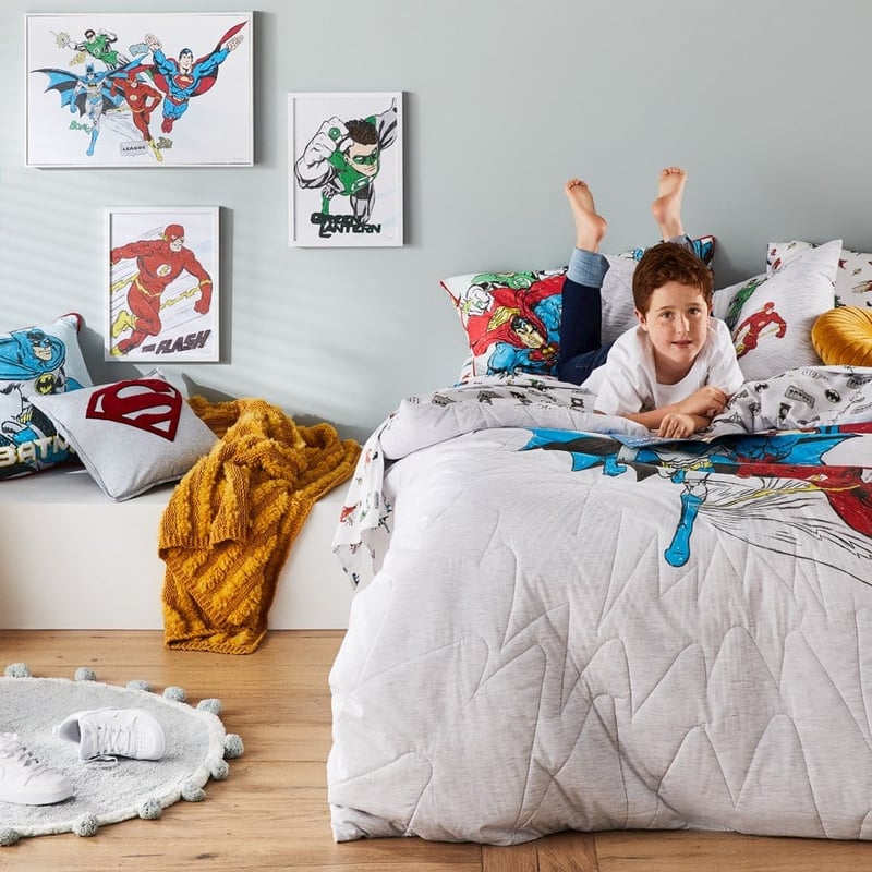 Justice League Quilted Grey Marle Quilt Cover Set