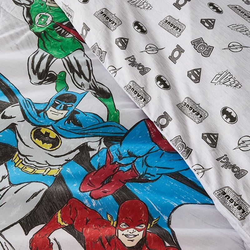 Justice League Quilted Grey Marle Quilt Cover Set