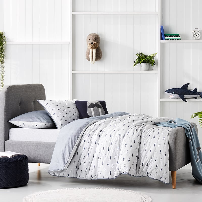 Shark Quilted Quilt Cover Set Grey