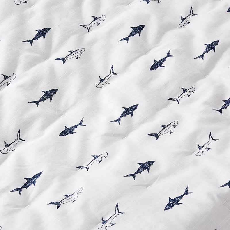 Shark Quilted Quilt Cover Set Grey