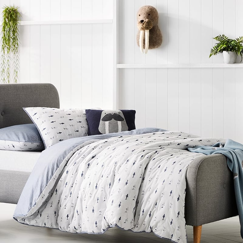 Shark Quilted Quilt Cover Set Grey