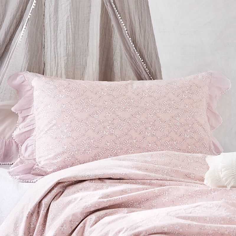 Butterfly Frill Quilt Cover Set Pink
