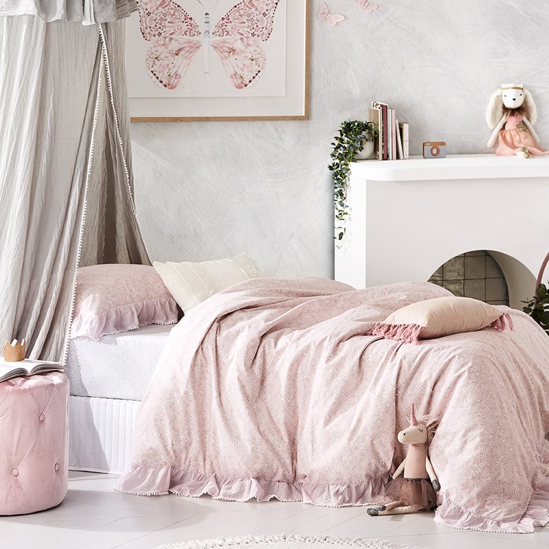 Butterfly Frill Quilt Cover Set Pink