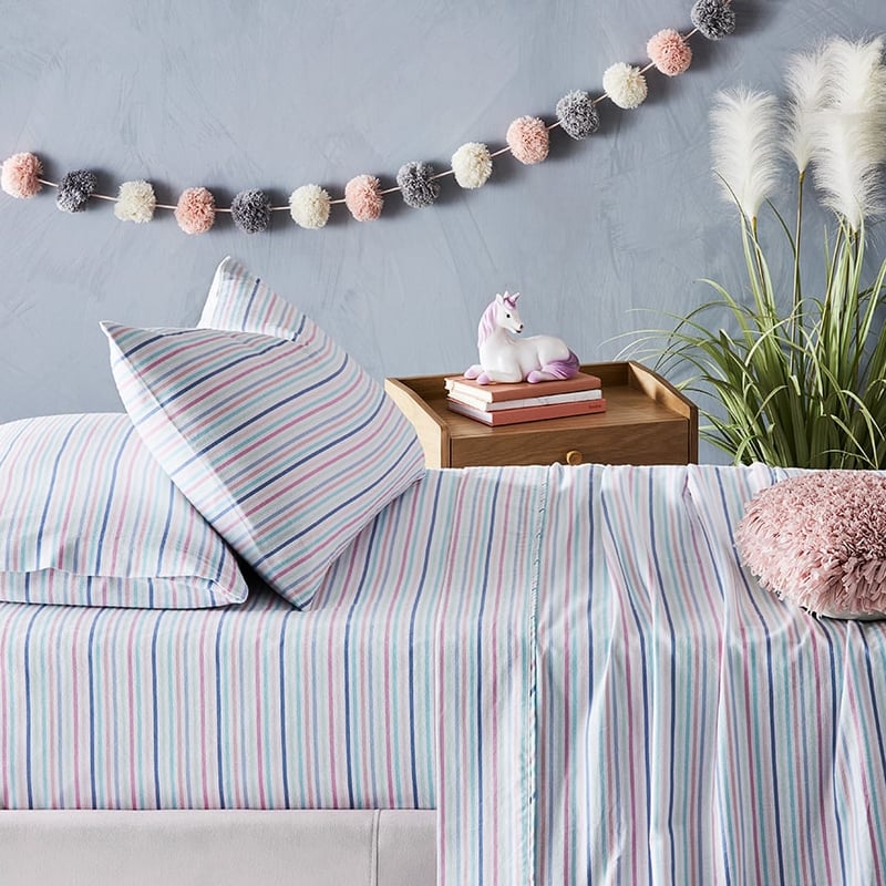 Pink Stripe Flannelette Sheet Set