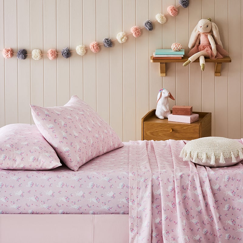 Sweet Little Bunny Pink Flannelette Sheet Set