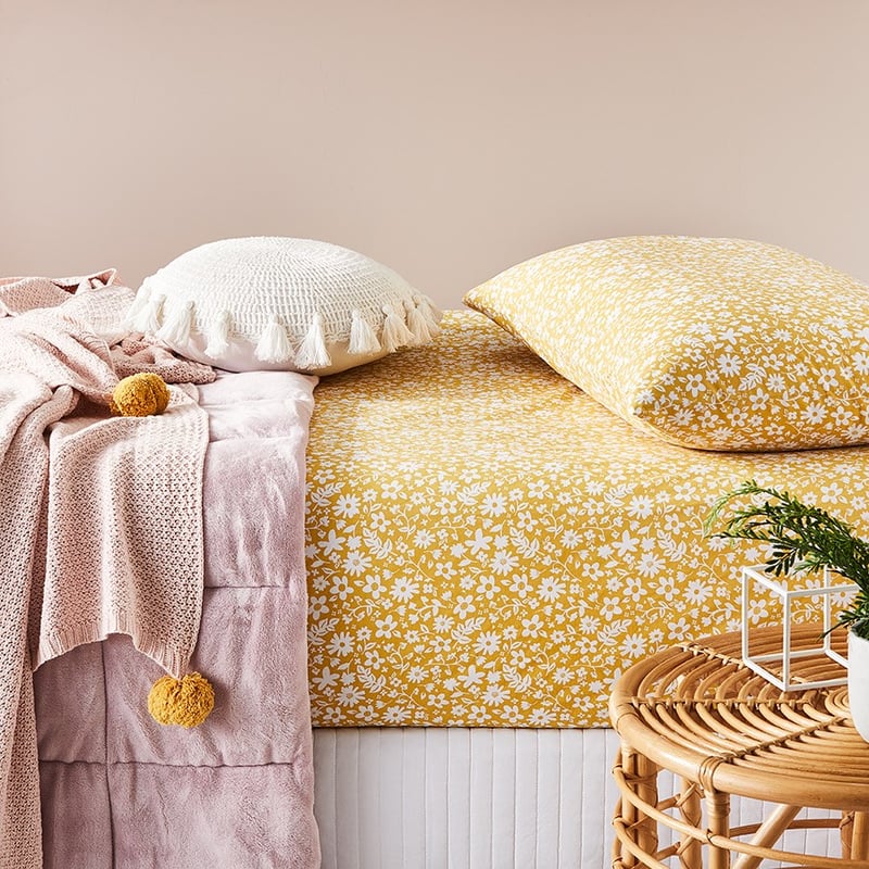 Harmony Floral Mustard Fitted Sheet Set