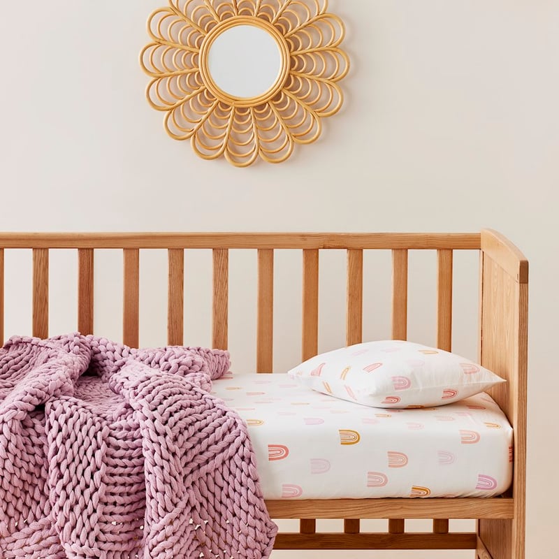 Rainbow Pink Stonewashed Cot Fitted Sheet Set 