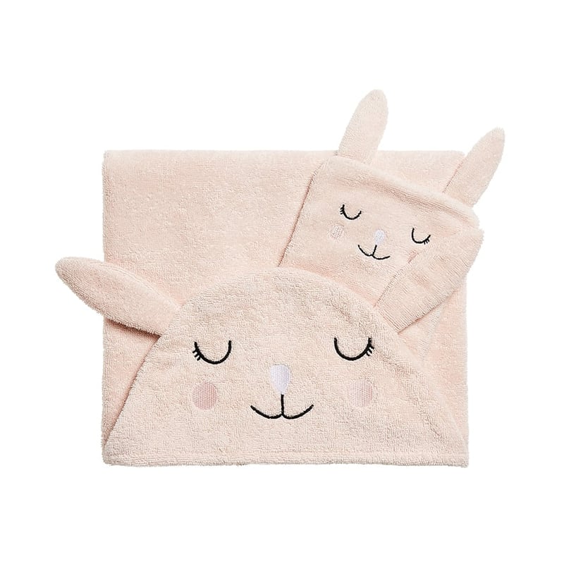 Pink Bunny Hooded Towel & Wash Mitt Set