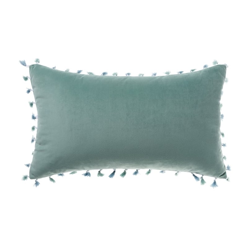 Velvet Tassel Trim Cushion Pale Sage 