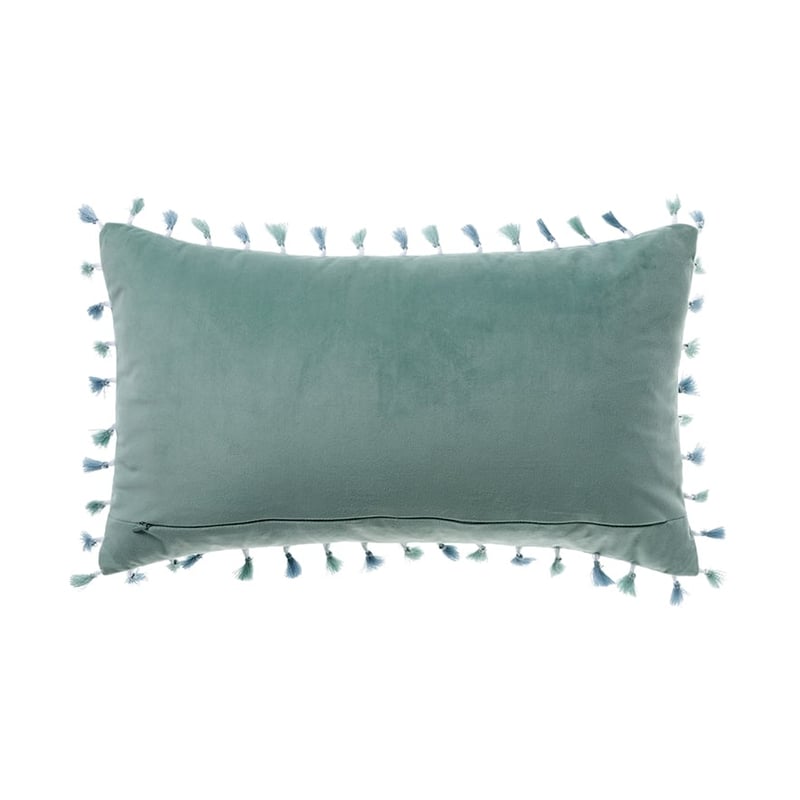 Velvet Tassel Trim Cushion Pale Sage 