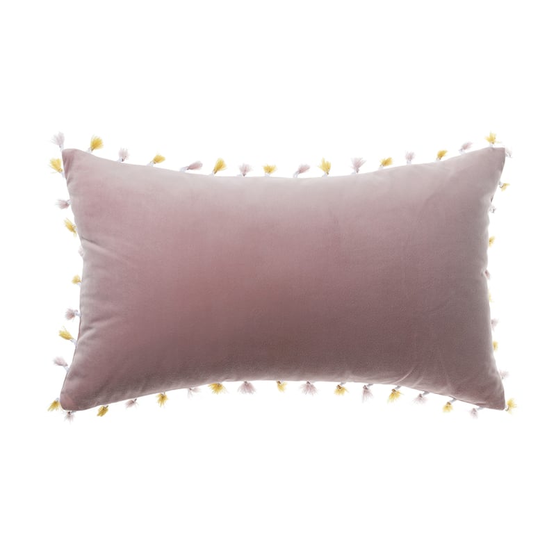 Velvet Tassel Trim Cushion Pink 