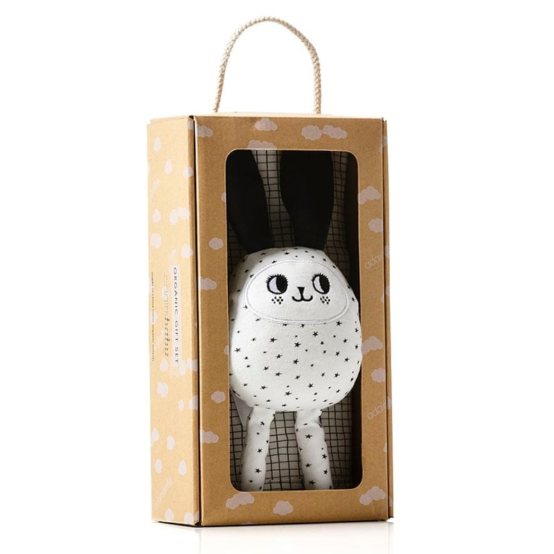 Organic Grid Blanket and Star Bunny Toy Gift Set