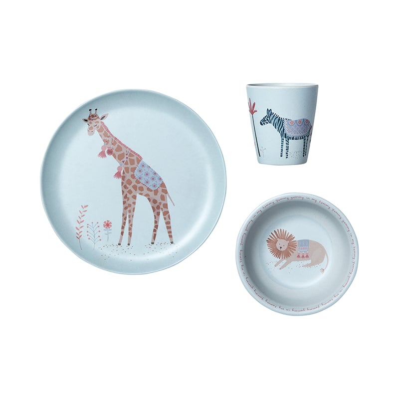 Moroccan Safari Blue Bamboo Meal Time 3 Piece Set 
